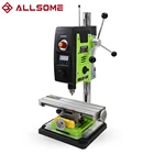 Настольный сверлильный станок ALLSOME, 6 скоростей, высокоточный сверлильный станок, Электрический Настольный сверлильный станок с набором фрезерных станков