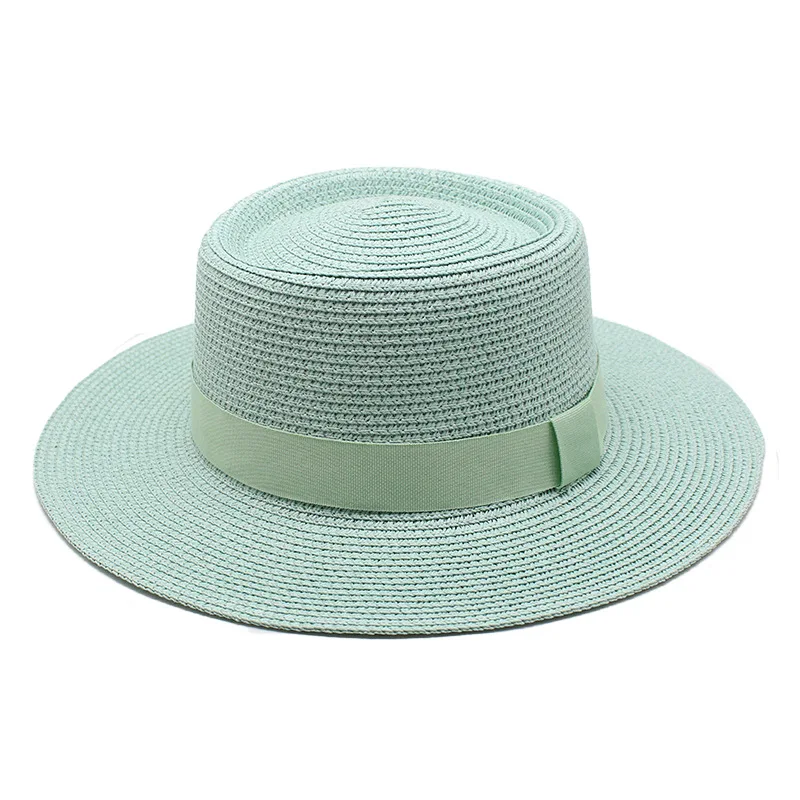 

New Summer Women's Boater Beach Hat Wide Brim Female Casual Panama Hat Lady Classic Flat Bowknot Straw Sun Hat Women Fedora