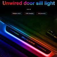 car atmosphere light multicolor mobile led welcome pedal auto pedal threshold channel light usb charging door light car sticker