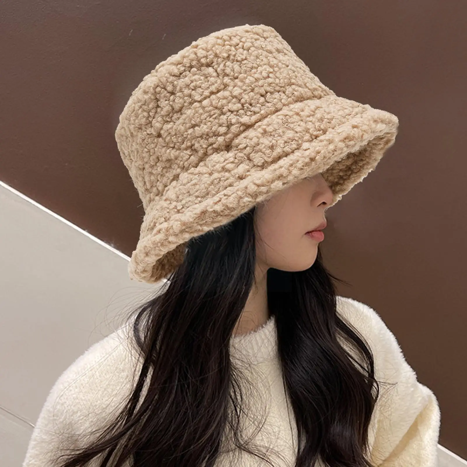 

Winter Warm Bucket Hats Lamb Wool Faux Fur Fisherman Caps Women Thicken Plush Hats Winter Warm Velvet Hats For Women I4E3