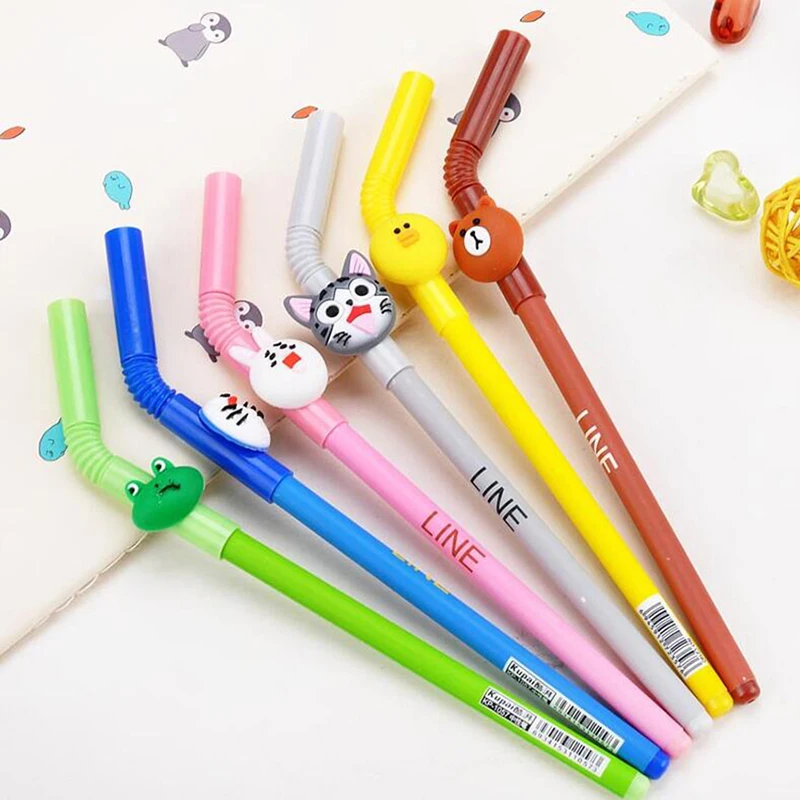

Cute Cartoon Gel Pens PVC Material Straw Pattern Neutral Pen Creative Writing Office 0.38mm Pen Black Ink Smooth Pen With Logo
