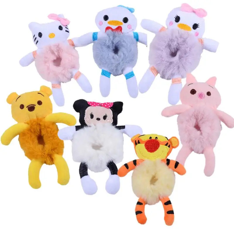 

Kawaii Disney Mickey Minnie Tigger Winnie The Pooh Hellokittys Cute Cartoon Anime Children Ponytail Rubber Band Plush Hair Ring