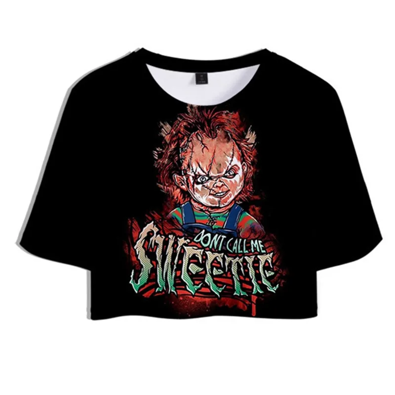 

Seed Of Chucky 3d Crop T Shirts Ghost Doll Fashion Women T-shirt Horror Movie Short Sleeve T-shirts Tee Shirt Sweatshirts Tops