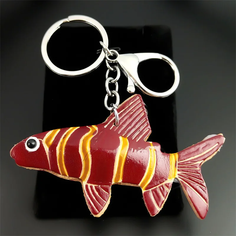 

Colorful Fish Animal Key Chain for Women Men Handmade Alloy Key Ring Genuine Cowhide Leather Charms Jewelry llaveros K8840S01