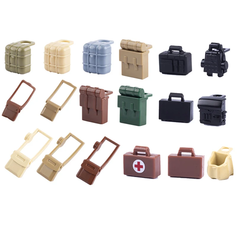 WW2 Military Soldier Figures Wearing Equipment Accessories Weapon Bag Building Blocks Army Backpack Mini Suitcase Bricks DIY Toy
