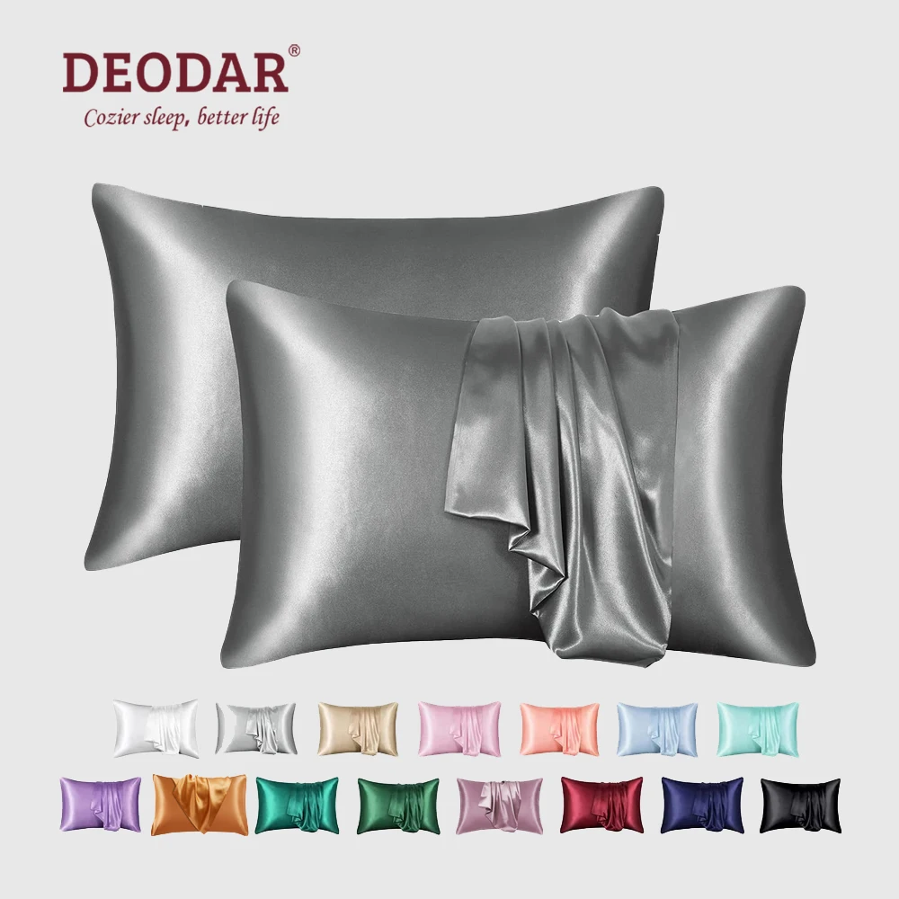 

Deodar High Quality Luxury Satin Process Solid Color Microfiber Fabric Multicolor Options Envelope Pillowcase Bedding Decoration