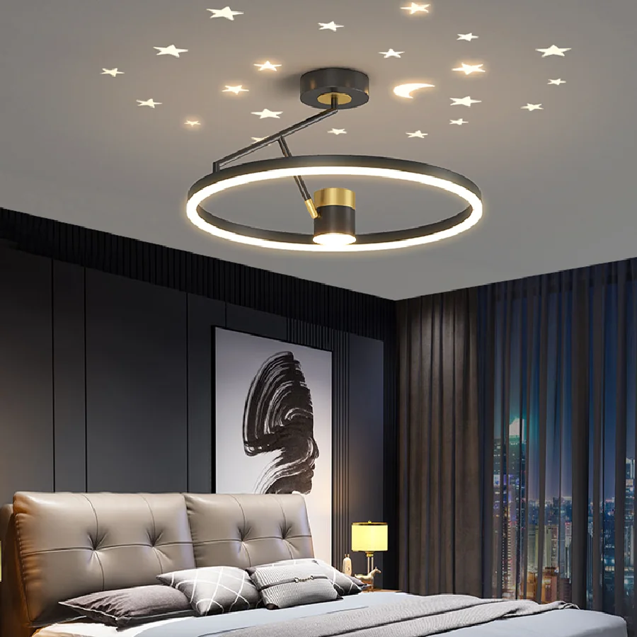 

Modern bedroom lamp room pendant ceiling lamp Nordic light luxury creative ring starry living room chandelier hanging lights