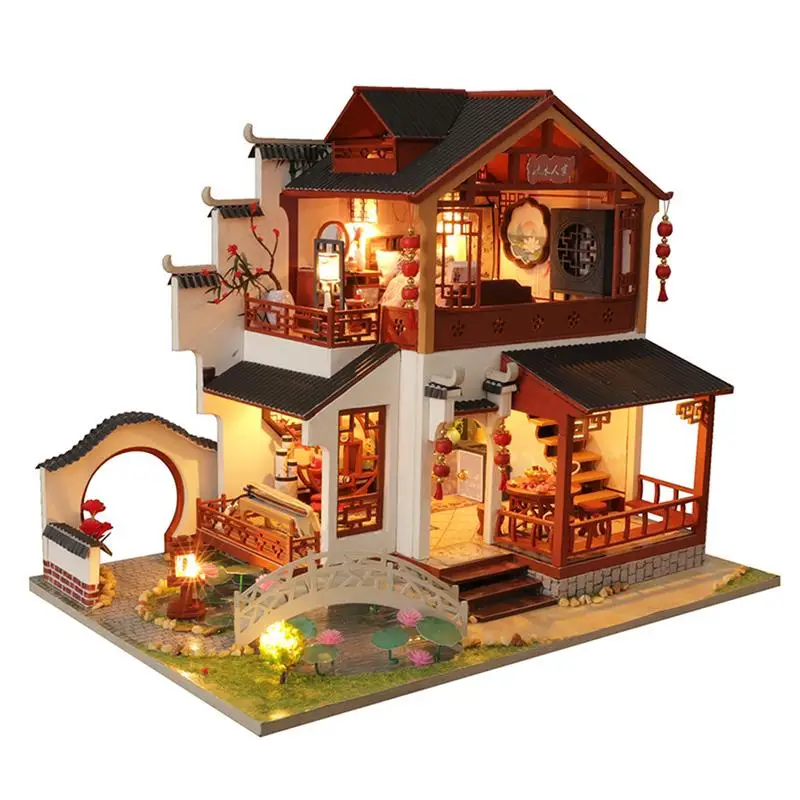 

DIY Miniature House Kit Handmade Chinese Ancient Building Thanksgiving Day Christmas Decorations Gifts DIY Toy For Family And