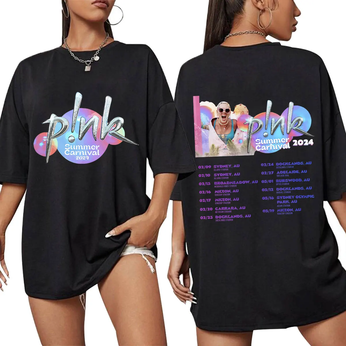 Футболка P!nk для мужчин и женщин летняя Карнавальная розового цвета с коротким