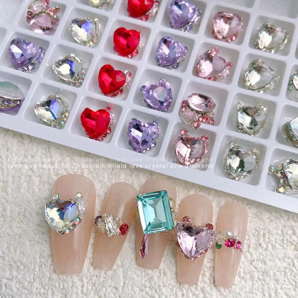 

2Pcs/set Luxury Love Heart Nail Rhinestones Manicure Accessories Japanese DIY Nail Decorations Diamonds 3D Nail Art Drills