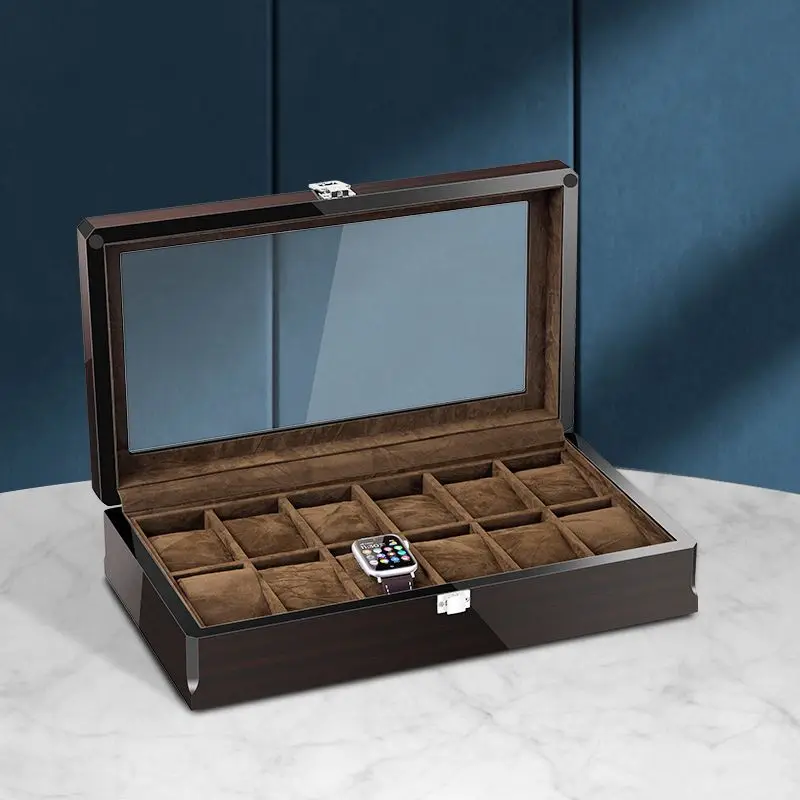 

Watch Box Organizer For Men Storage Ebony Luxury Watches Wooden Display Box Glass Cabinet Woody Casket For Watches Soft Velvet