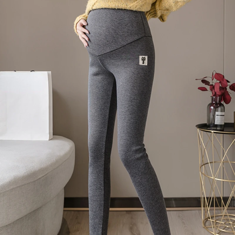 Winter Maternity Leggings Solid Pregnancy Trousers Tights Adjustable Waist Pregnant Pants Autumn Warm Outdoor Maternity Clothes