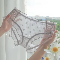 breathable mesh love perspective sexy jacquard lace ladies fungus sexy double ribbon waist bag hip cute panties new thin solid