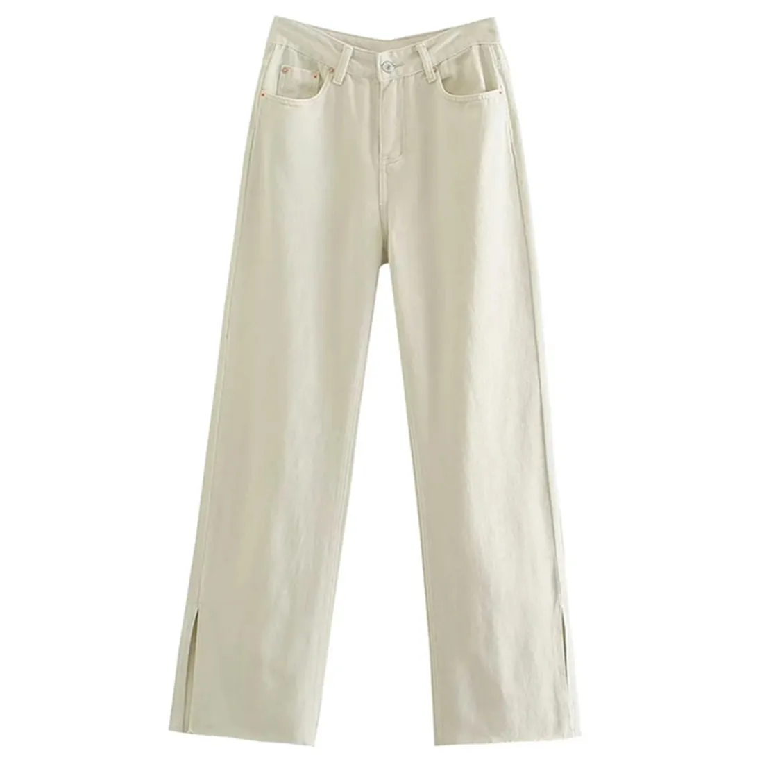 

Jenny&Dave England Style High Street Forking Of Side Beige Color High Waist Harem Pants Casual Mom Jeans Women