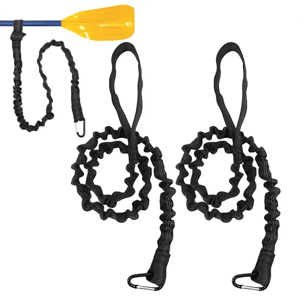 Paddle Leash With Carabiner Stretchable Secure Bungee Strap Lanyard Rope For Kayaking Boating 5-7 Feet