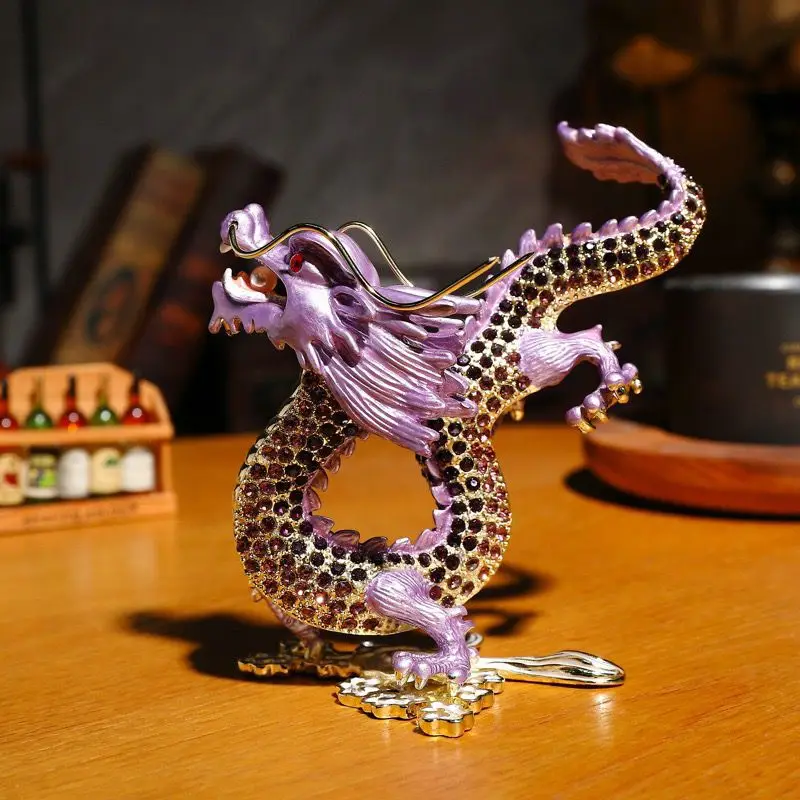 crystal dragon trinket box chinese dragon textured decorative rhinestone enamel gift display cases dragon design keepsake statue