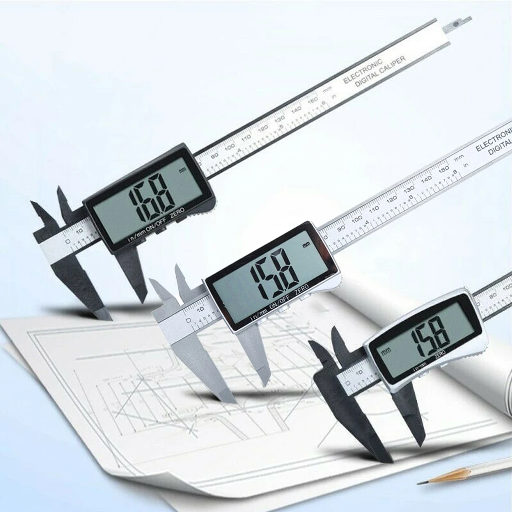

Digital Vernier Caliper Measuring Ruler Micrometer Gauge Plastic Automatic on off Resettable 3 Buttons Silver