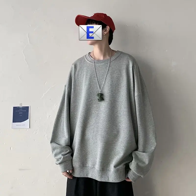 

2022 New Solid Color Ins Wind Trend Round Neck Sweater Loose Couple Sweater Tide Brand Long-sleeved Sweater