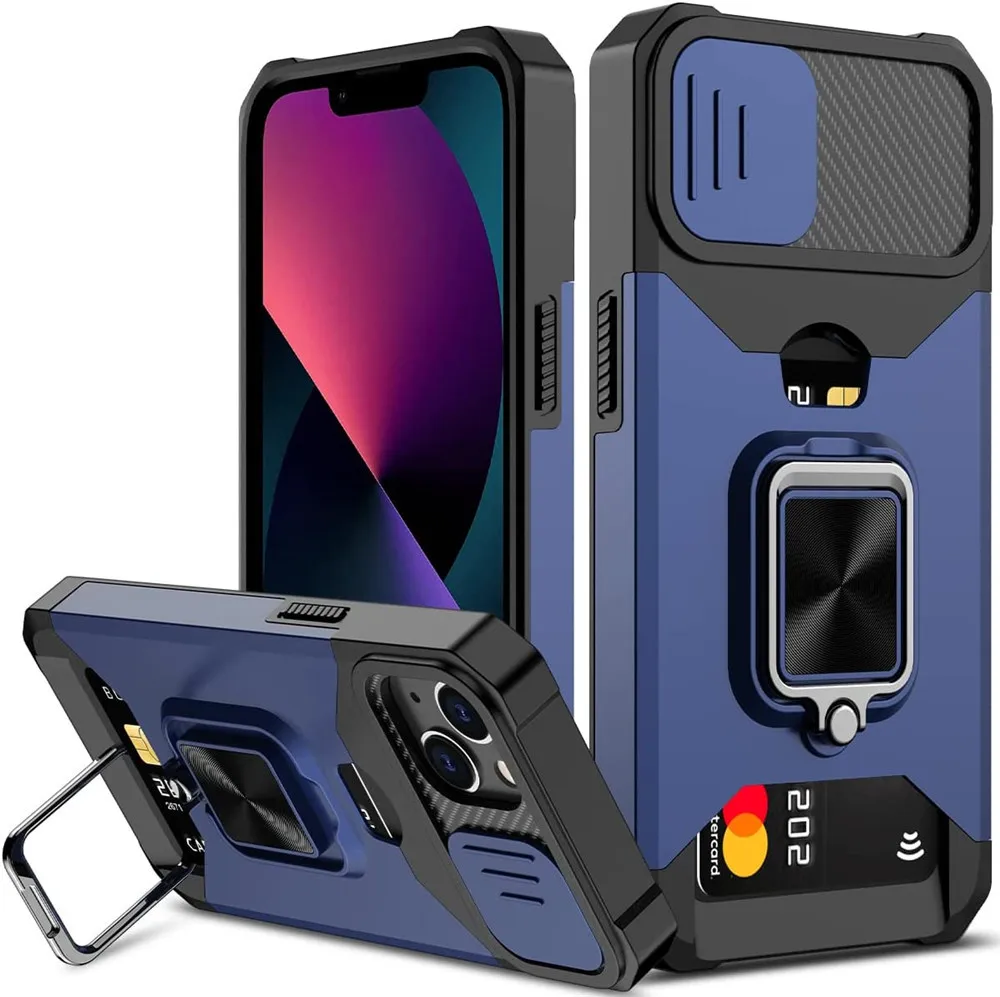 

For iPhone 14 Plus Case For iPhone 14 Plus Case For iPhone 14 Pro 13 Mini 12 11 XS XR X SE Ring Holder TPU Card Slot Armor Cover