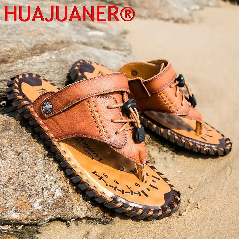 Сандалии из натуральной кожи мужская обувь пляжные шлепанцы коровьей летняя