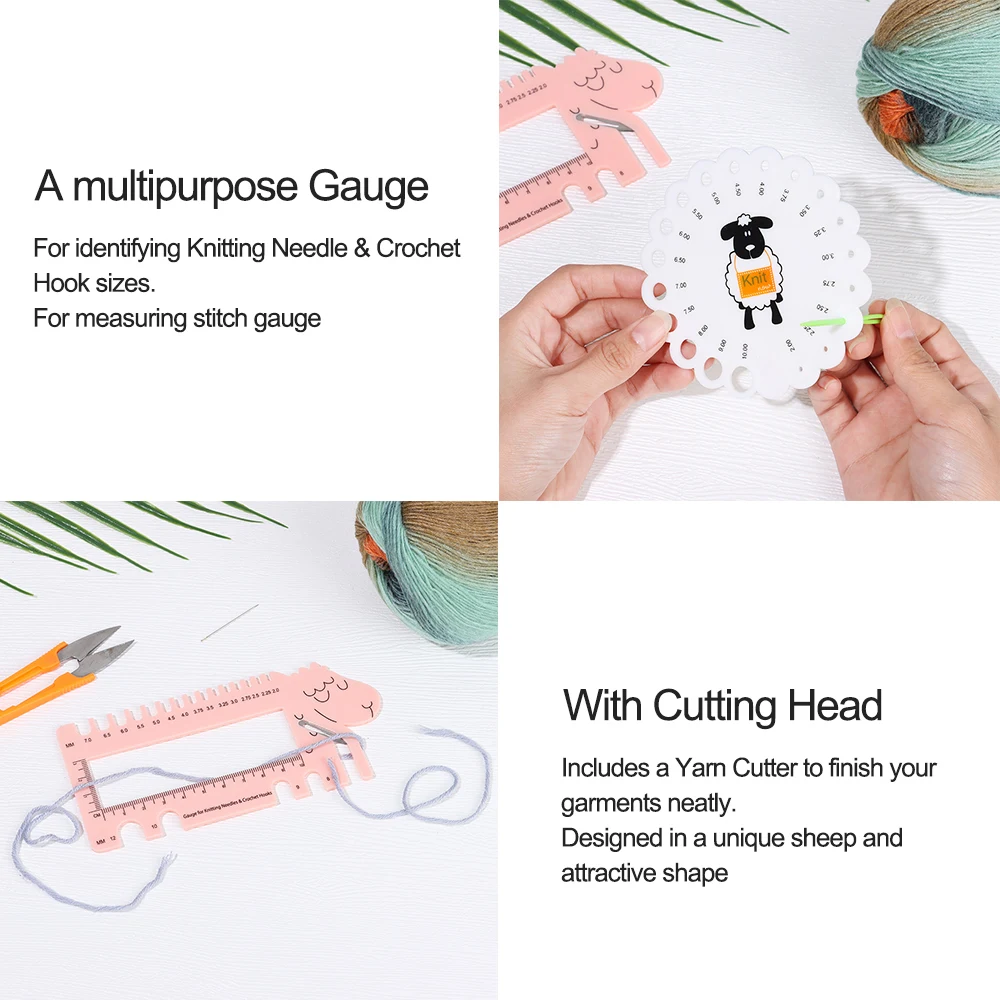 Овечья кожа с ножницами розовый фиолетовый цвет измеритель для вязальных спиц и