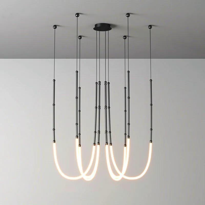 

Italian New Restaurant LED Chandelier Modern Villa Living Room Creative Hanging Lamp Simple Line Lights Duplex Floor Chandeliers