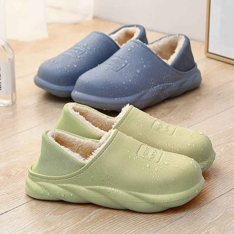 

Hot Waterproof Non-Slip Home Slippers Men Winter Warm Women Indoor Non-slips Ladies Soft Slippers Memory Foam Couples Shoes