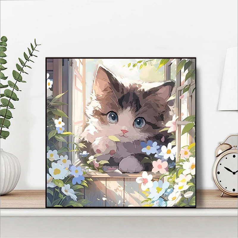 

Digital Oil Painting DIY Cat Cartoon Anime Children's Handmade Simple Graffiti Color Filling Acrylic Oil Painting
