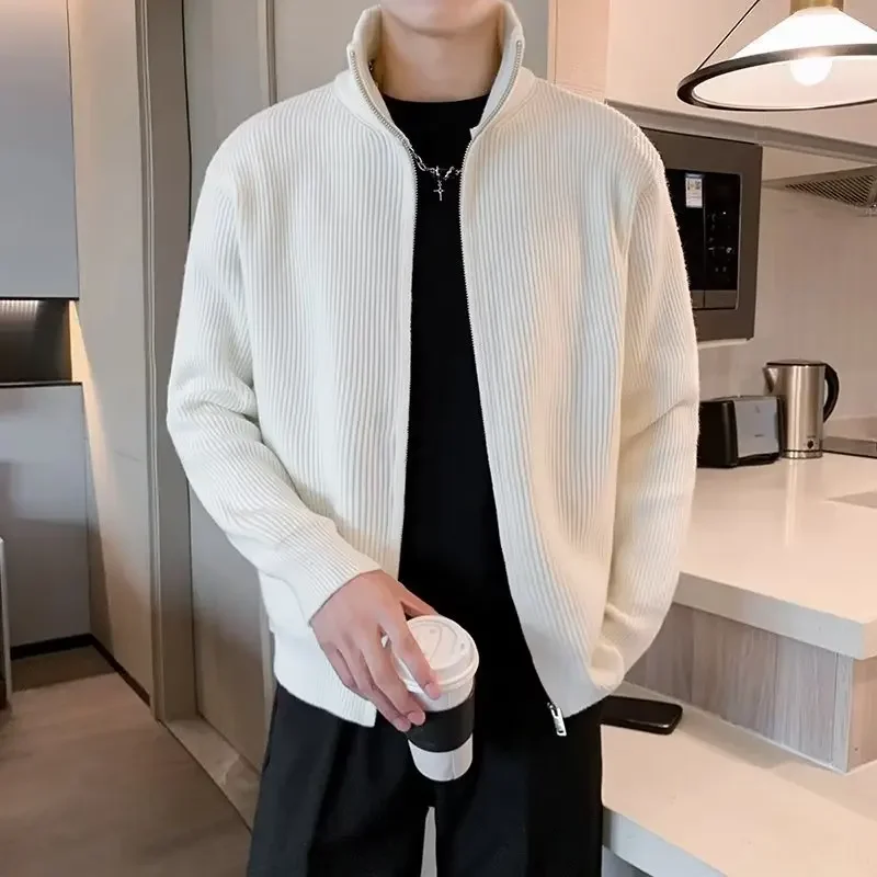 Модный мужской свитер-поло на молнии с высоким воротником вязаный Топ верхняя
