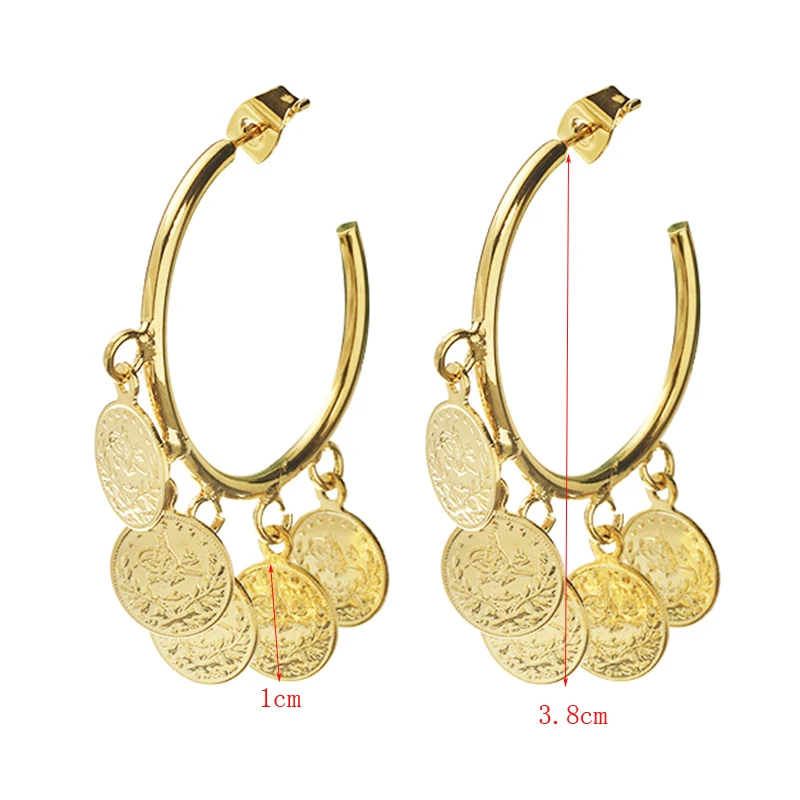 

Arabian Bridal Earrings Lucky Coin Totem Pendant Earrings Women's Earrings Party Gifts High Quality Gold Plated Earrings
