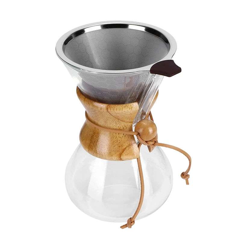 

Practical Pour over Coffee Maker with Stainless Steel Filter Coffee Dripper Brewer Glass Coffee Pot High Heat Resistant Decanter