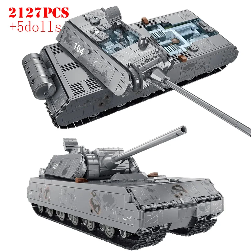 

Military City Panzer VIII Mouse Leopard 2 German Heavy Tank Building Blocks WW2 Army Weapons Soldier Figures Bricks Kids Toys