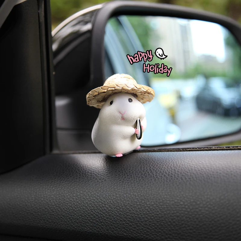 

Украшение для окна автомобиля, центральная консоль, хомяк для еды, милая соломенная шляпа, кукла, милое украшение для домашнего питомца