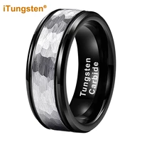 itungsten 8mm black hammered tungsten ring men women engagement wedding band trendy jewelry two tone beveled edges comfort fit