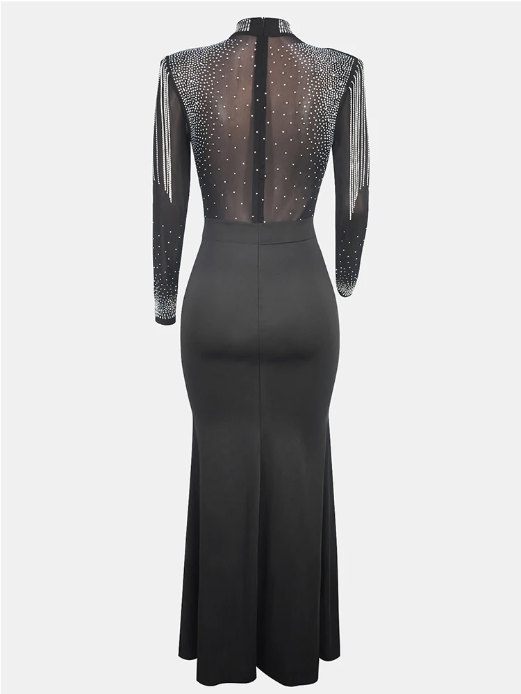 Женское сценическое банкетное платье однотонное с высоким воротником горячее