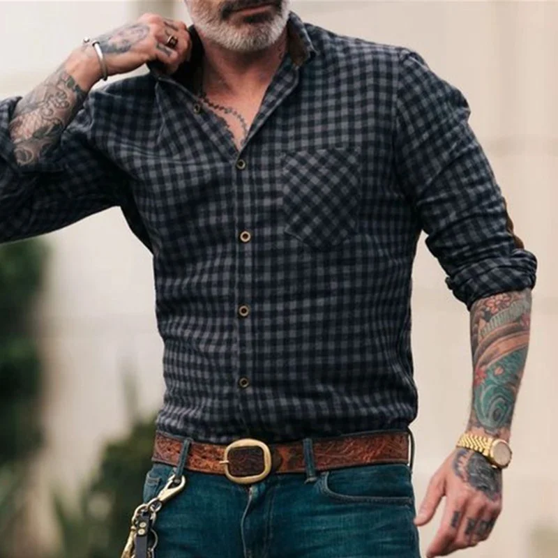 

2021 Men Clothing Autumn Shirt Europe America vintage Plaid Print Shirts Lapel Long Sleeve Casual Vacation Streetwear chemise