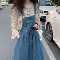 2022 summer new denim suspender skirt women fashion comfortable casual large size korean version loose temperament dress