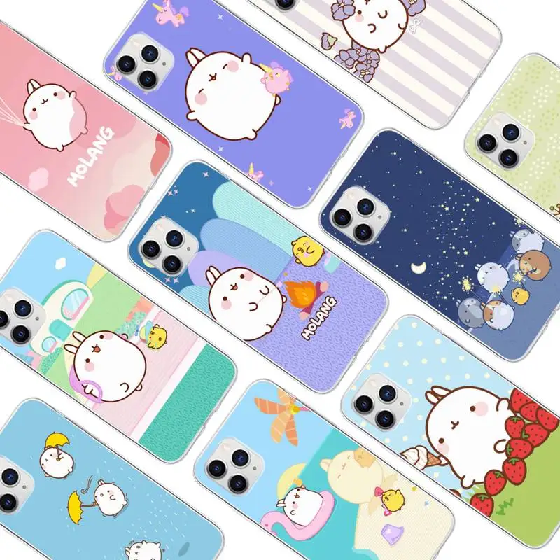 

Kawaii Molang Cartoon Anime Cat Phone Case For Redmi 7A 9A Note 10 9 8 11 Pro 7 10t 9s 8t Transparent Cover Clear Coque Funda