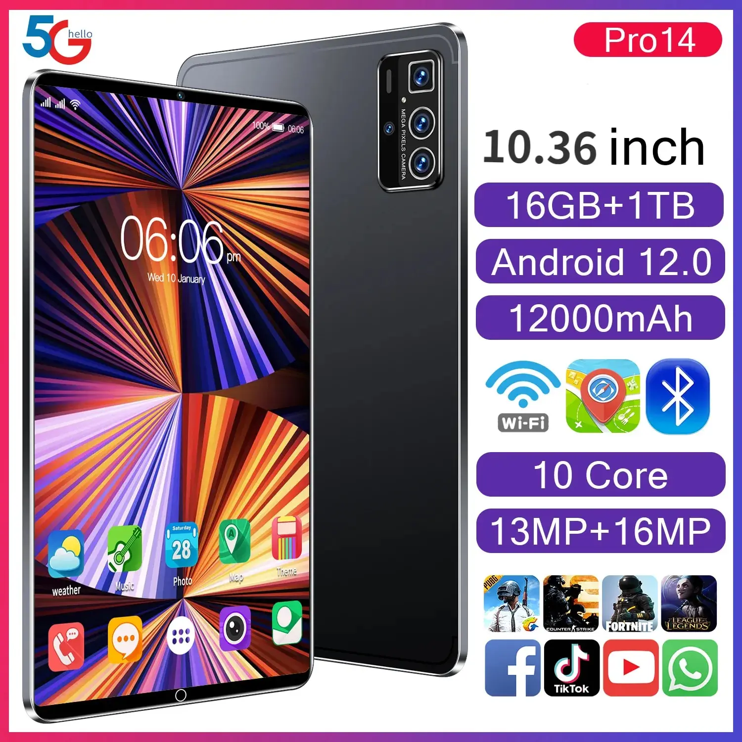 

2023 New Network 10.36 inch 10 Core Android 12 12000 mAh Tablet 16GB RAM 1TB ROM MTK6595 Wifi Tablet