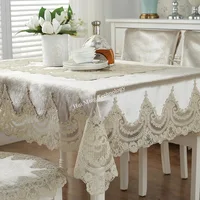 Table Cloth Gold Velvet Rectangle White Retro Thick Europe Luxury Embroidered Table Dining Table Cover Chair Lace Tablecloth