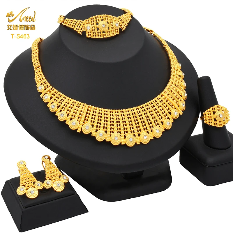 

ANIID Italian Jewelry Sets For Women African Jewelry Wedding Dubai Gold Plate 24K Necklace And Earring Set Ethiopian Jewellery