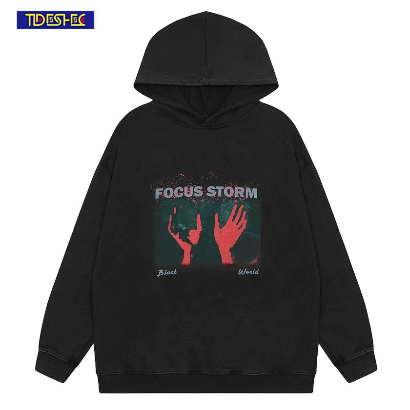 

2023 модный Свободный пуловер в стиле панк и готика, уличная одежда, свитшот с капюшоном и принтом в стиле хип-хоп и пальмовым графическим принтом, винтажная Толстовка большого размера