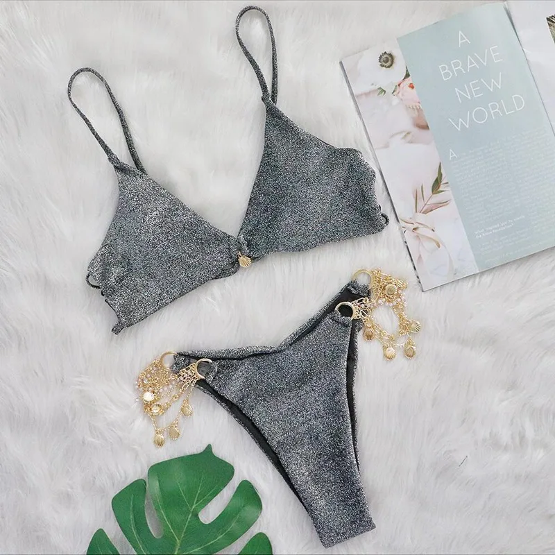 

Роскошное бикини, пикантный микро купальник, женский купальник с микро-цепями, пикантное Бразильское бикини, Блестящий купальный костюм, 2023...