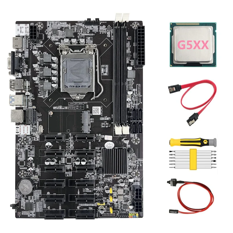 

B75 ETH Mining Motherboard 12 PCIE+G5XX CPU+Screwdriver Set+SATA Cable+Switch Cable LGA1155 B75 BTC Miner Motherboard