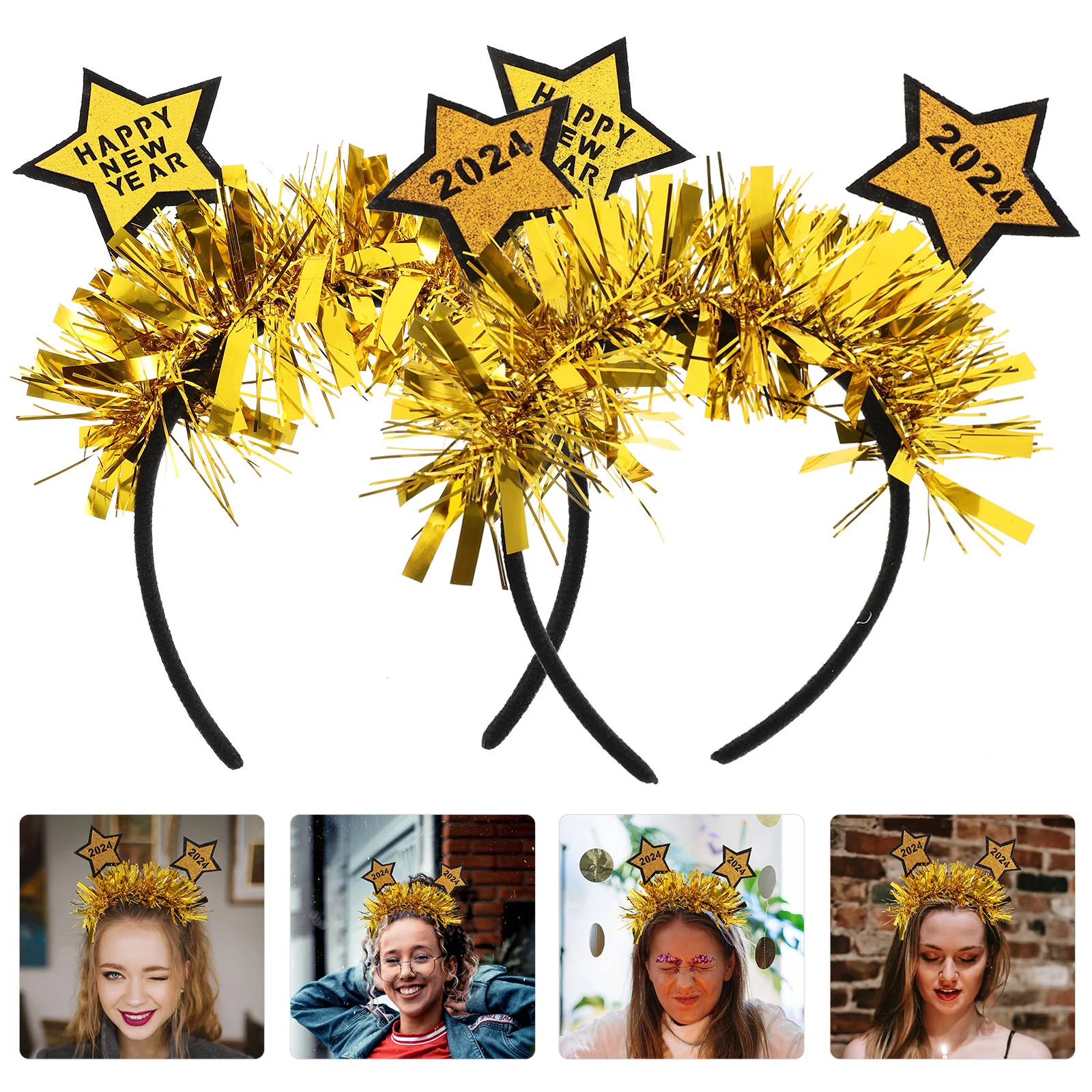 

2 Pcs Sequin Trim 2024 Headbands New Year Party Headwear Flash Headdress Decor Latte Favors Child