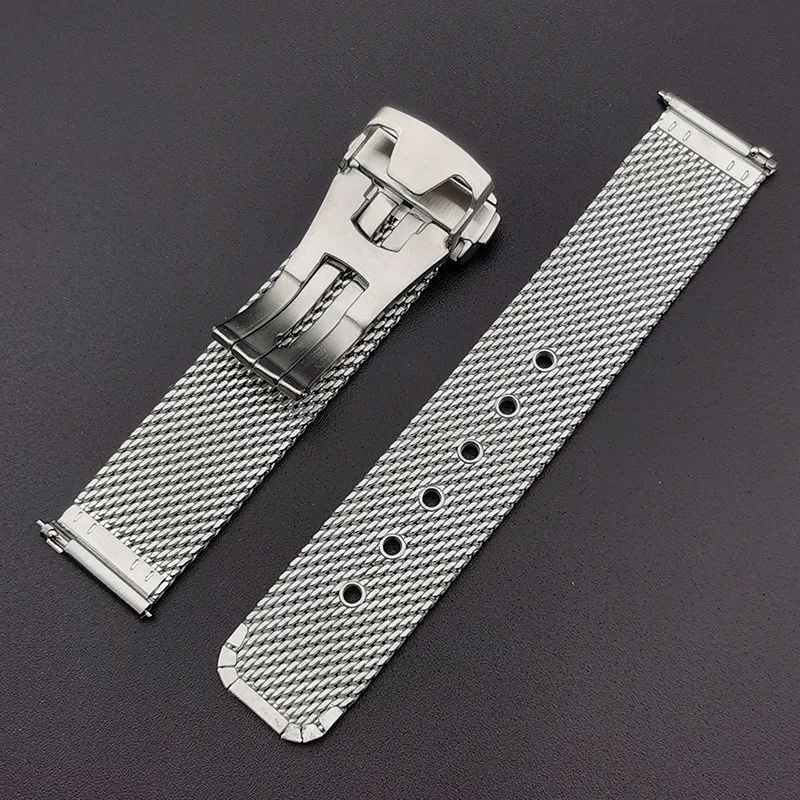 Mesh Stainless Steel Watch Strap 20mm 22mm Folding Butterfly Buckle Quick Release Metal Band Bracelet for Omega 007 Seamaster