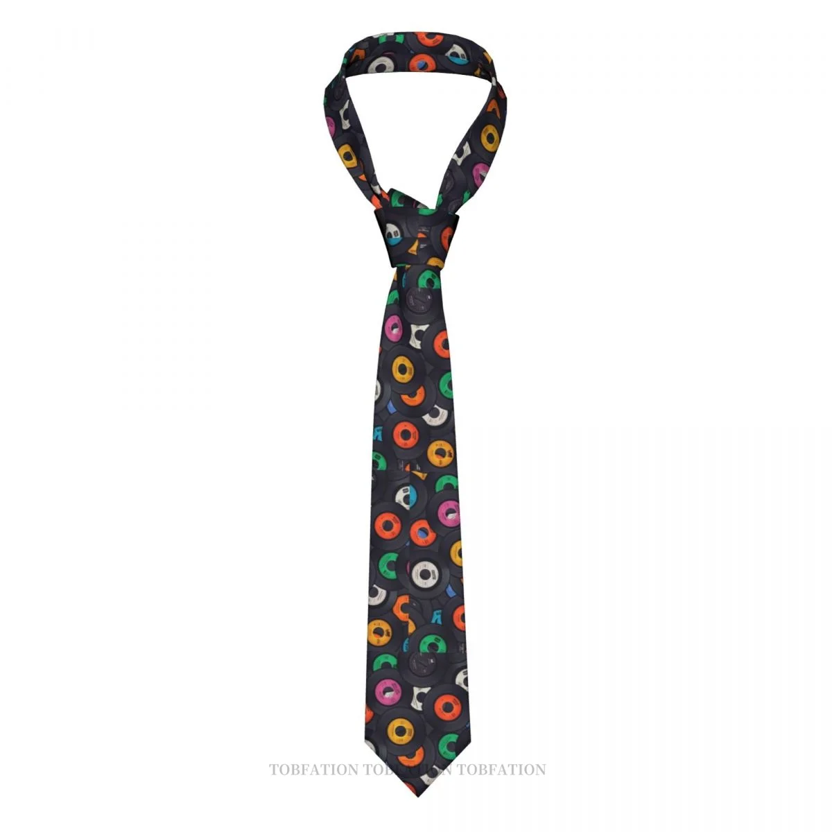 Vinyl Record Music Pattern Art Classic Men's Printed Polyester 8cm Width Necktie Cosplay Party Accessory