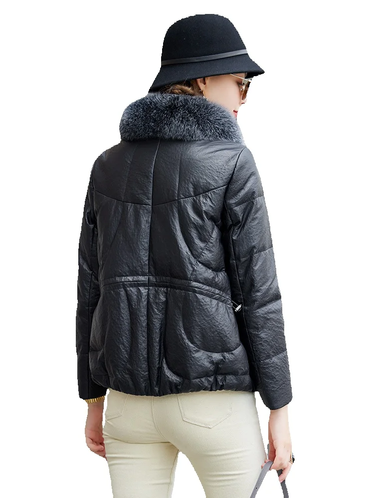 Новая женская короткая куртка из натуральной кожи с воротником лисьего меха