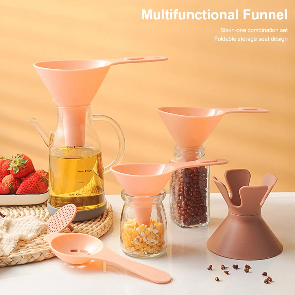 

Pack of 4 Kitchen Funnels Cereals Funnel Set with Holder Reusable Household Multifunctional Debris Cooking Baking Filter