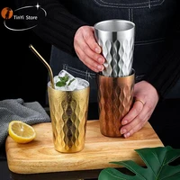 fire rhombus texture double wall cup 304 stainless steel coffee cup double bottom mug wine glasses beer tea cups cocktail glass